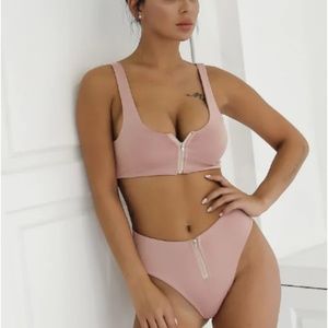 Sexy New Zip Front Tank Top Solid Bikini Set